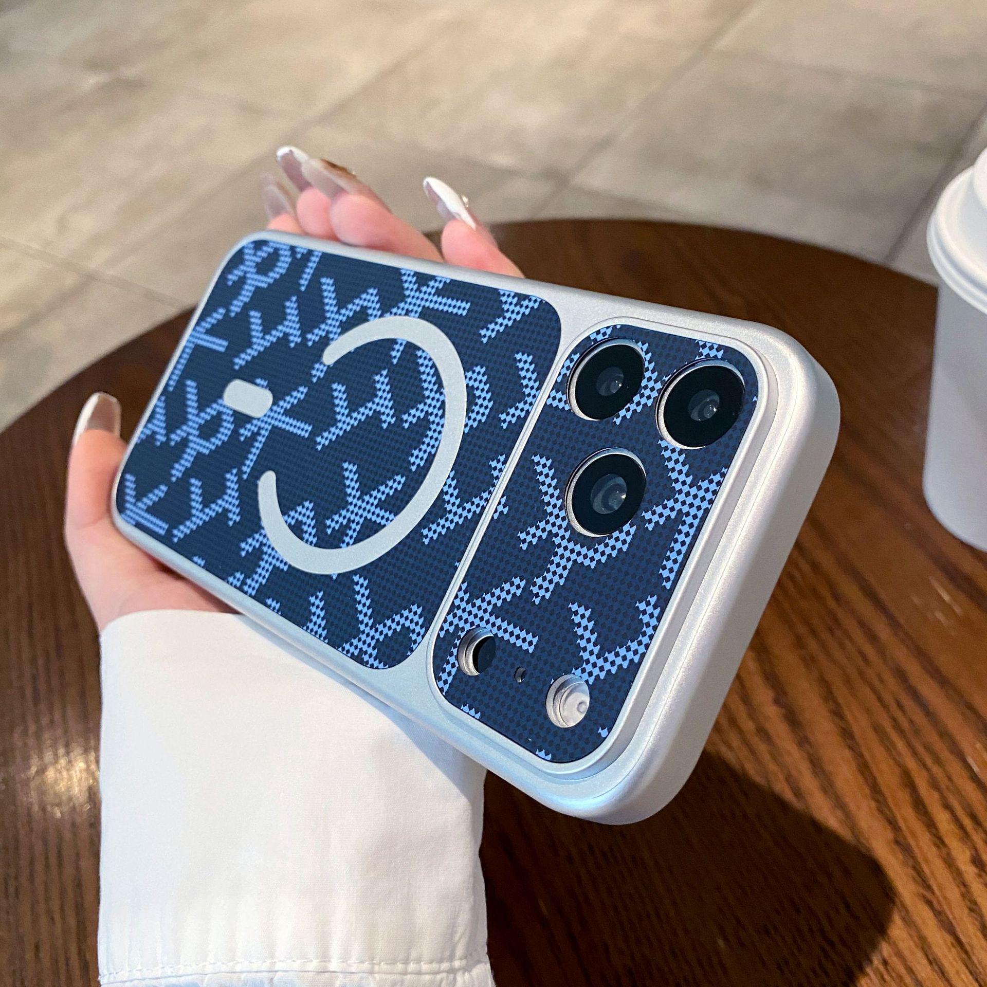 

Magnetic Leather Texture Graffiti Phone Case for iPhone 17 PM/16 PM/15 Pro Max 17 Pro Max синий