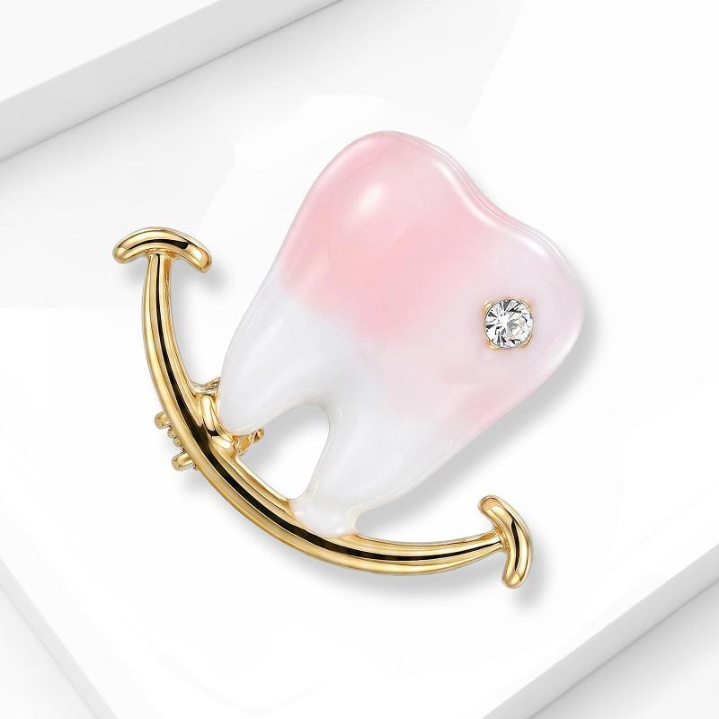 1Pcs Unisex Medical Dental Pins Luxury Enamel Pink Teeth Brooches For Women Casual Party Jewelry Accessories Gifts