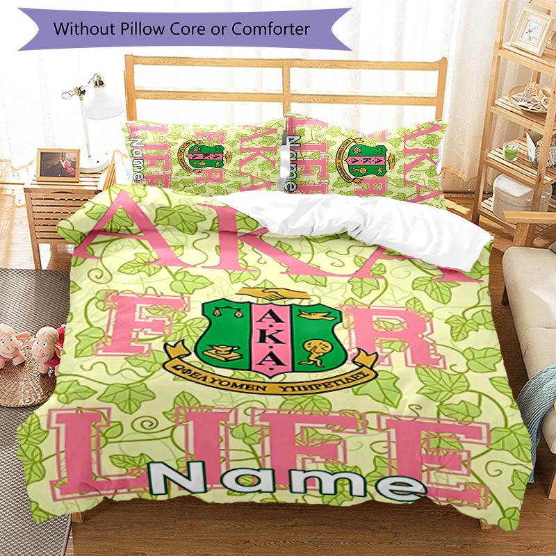 3pcs Custom Name Alpha Kappa Alpha logo Bedding Set Duvet Cover Closure Includes 1 Duvet Cover & 2 Pillowcases for All Seasons Bedroom Decor