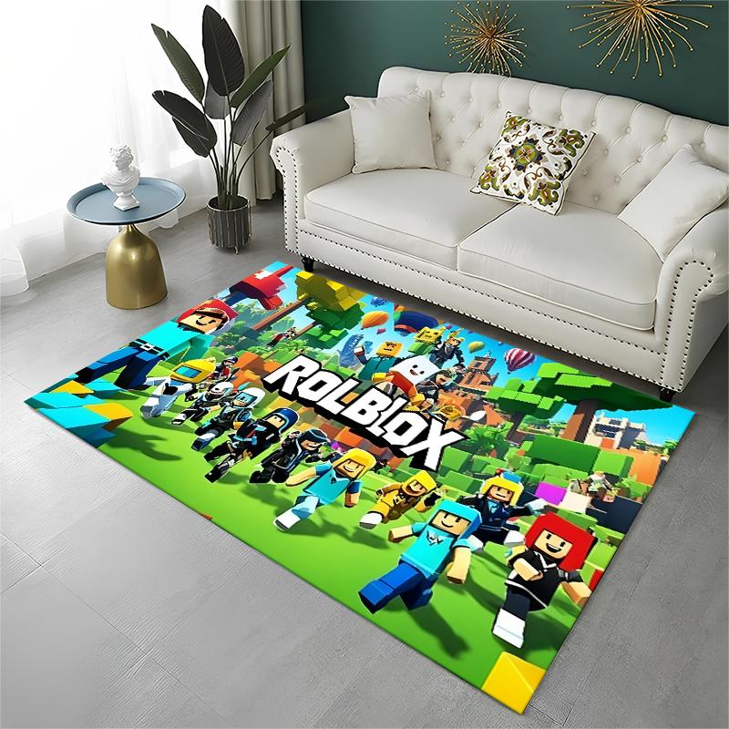 Kreslený R-Robloxs Hra Hráč Koberec Rohožka do Herny Ložnice Obývacího pokoje Pohovky Domácí Dekorace, Dětský Koberec Protiskluzová Podlahová Rohožka