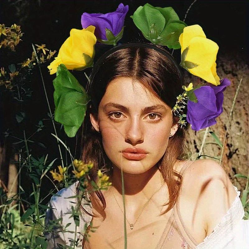 1pc Rose Flower Headbands Cute Romantic Soft Comfortable Elastic Band Hair Accessories for Women Girls Wedding Party Daily Use