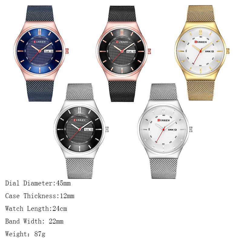CURREN Neue Top-Herrenuhr, dünne runde Uhr, einfache Mailänder Mesh-Armbanduhr, wasserdichte Uhr