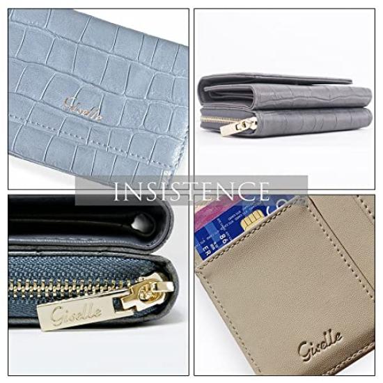 Gisele with Coin Card Large Gift Women's Tri-fold Wallet, Compact, Small, Purse, Slots, Capacity, Simple, Formal, Crocodile-Embossed Tri-fold Wallet,