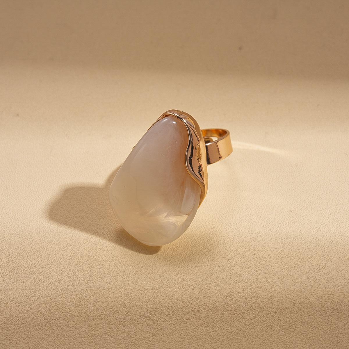 Five-piece set of European and American metal-sensitive zircon square round open ring light luxury jewelry