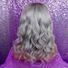 Hot-selling front lace wig women's silver gray medium long curly hair lace wig cover in stock