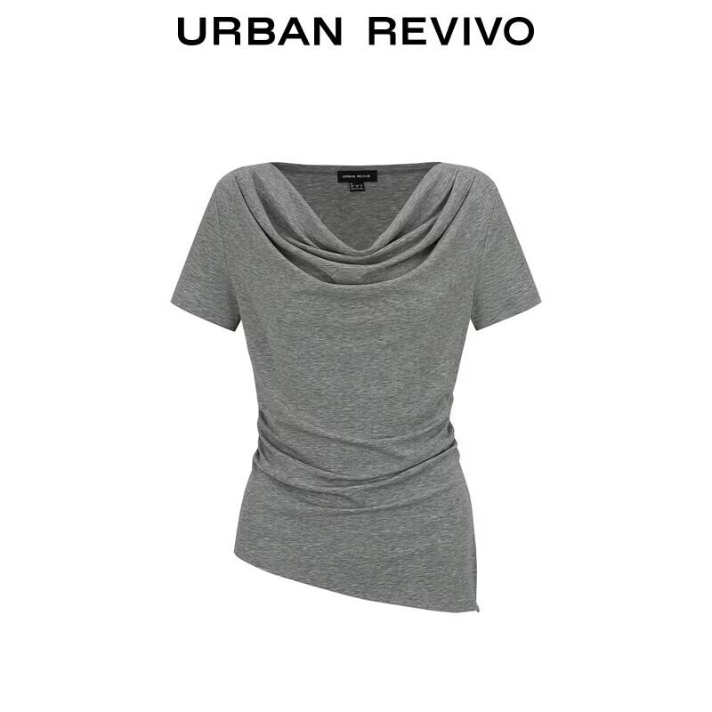 UR Women's Cowl Neck Irregular Pleated Short Sleeve T-Shirt