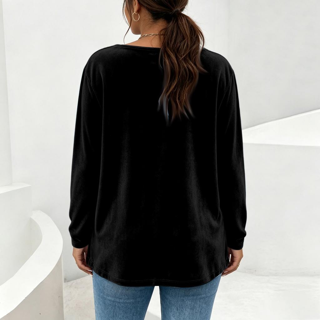 Women's Vintage V-Neck Zipper Front Long Sleeve Pullover Color