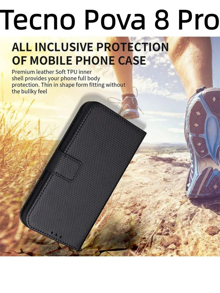 For Tecno Pova 8 Pro Case Diamond Pattern Card Slot Soft Silicone External Leather Support Function Flip Cover Attraction Closure