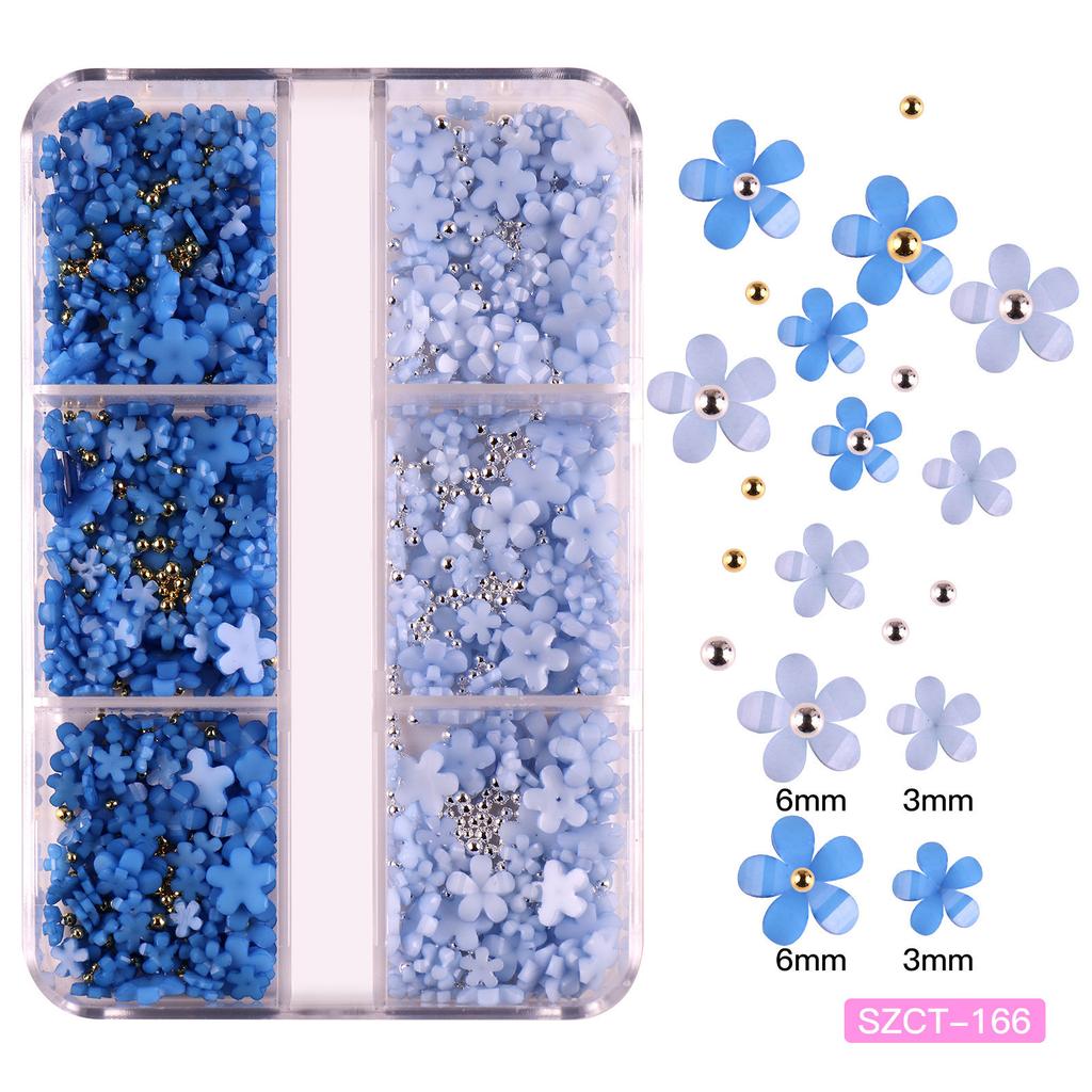 Nail Art Five-Petal Flower Ornament Macaron Three-Dimensional Resin Steel Ball Nail Art Jewelry Mixed