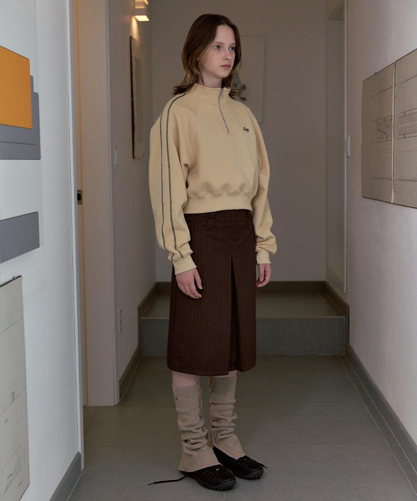 Sinun Semi Low Rise Stripe Midi Skirt (Brown)