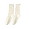 Thin Lace Socks - Children's Mid-length Socks with Wooden Ear Cuffs, Versatile with Bold Patterns, Long and Piled-up High Socks