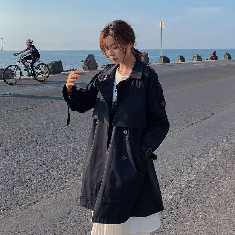 Dámský podzimní khaki větrovka 2024 – korejský styl, volný střih, krátká až střední délka