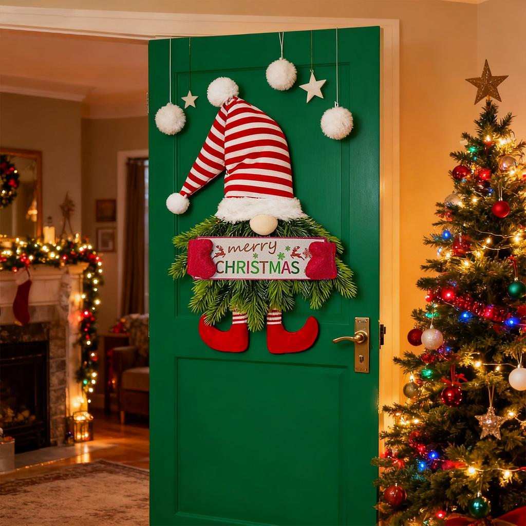 Christmas Wreath Needle Christmas Door Wreath Gnome For Window, Hanging Ornament Swedish Tomte Christmas Decorations Wreath For Room Window Porch