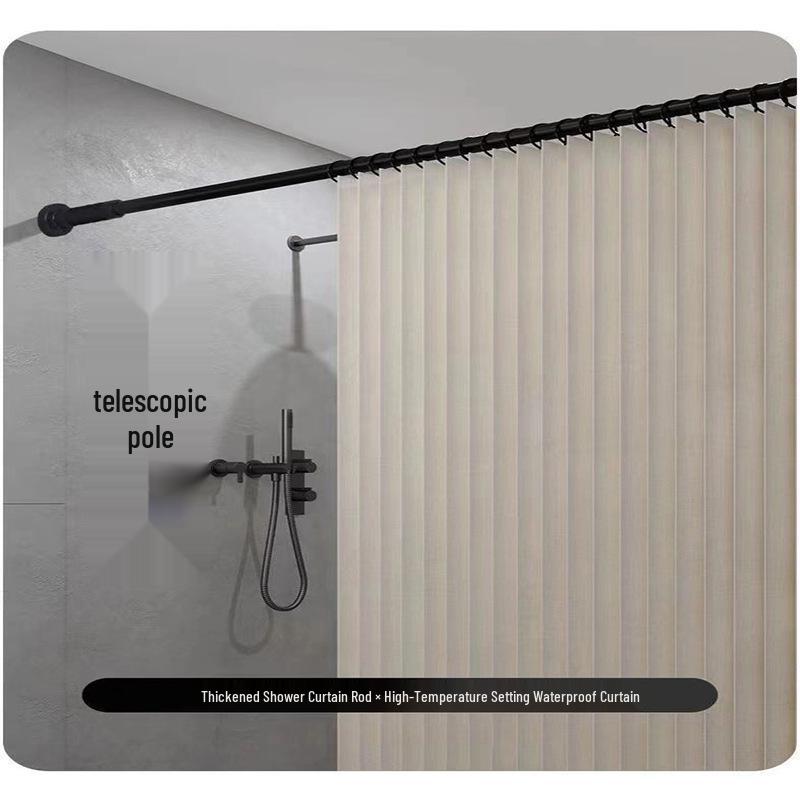 Premium Folding Waterproof Shower Curtain with Mildew Protection, Retractable Rod, No-Drill Installation for Bathroom and Toilet Partitions.