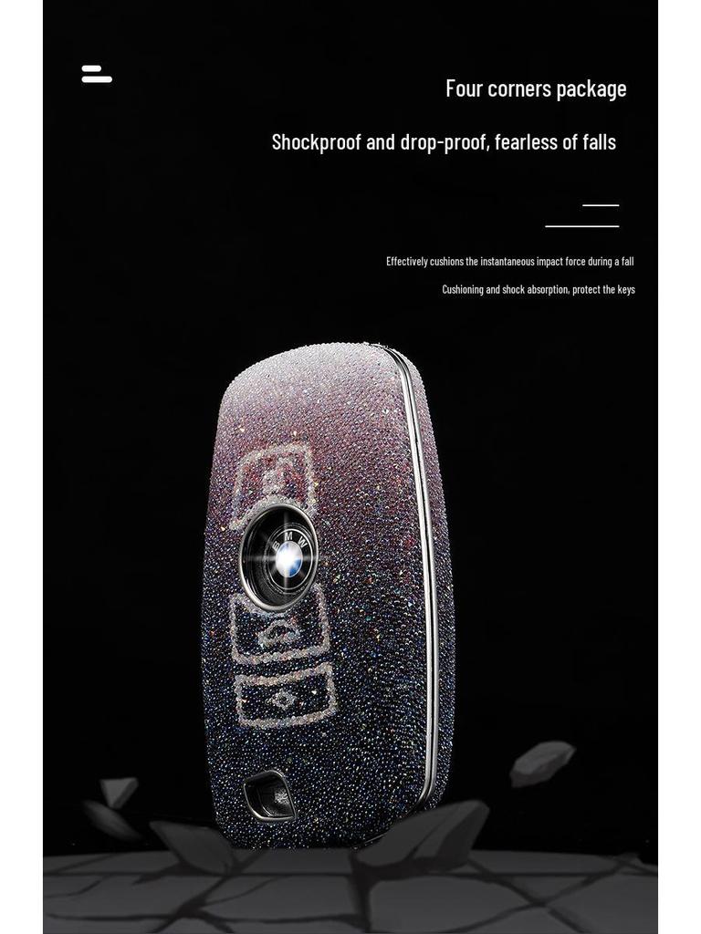 Couvre-clé strass pour BMW Série 3, 5, 7/730li GTX1 Coque de clé Boucle