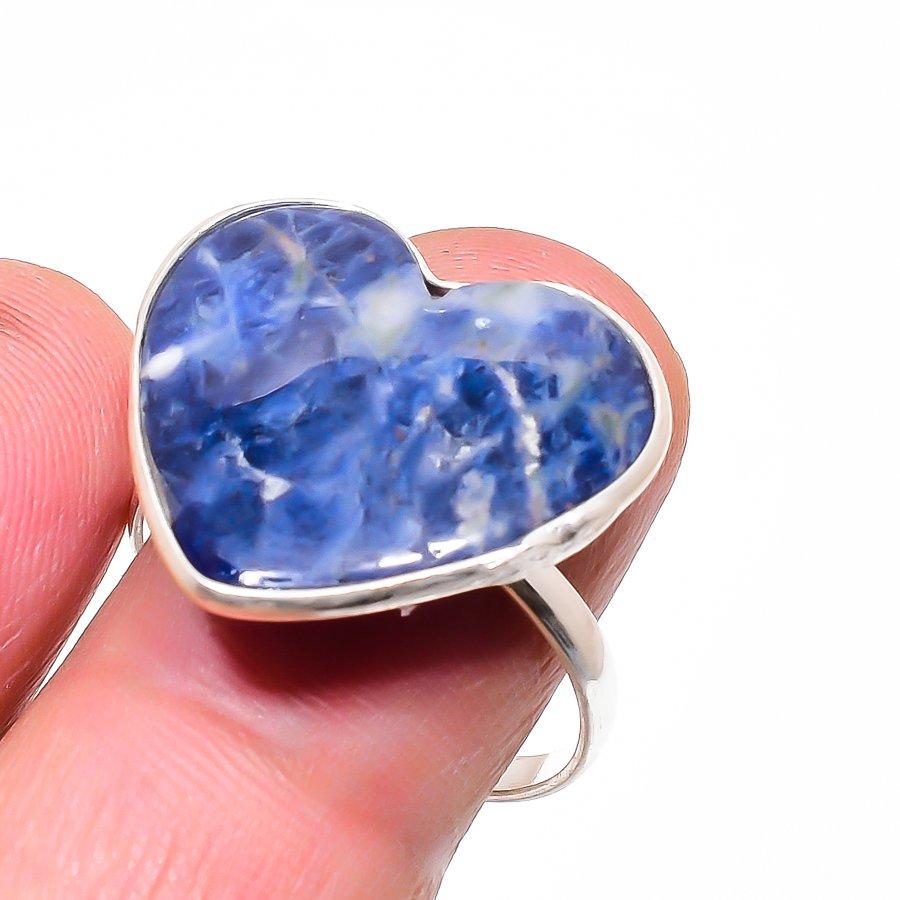 

Natural Sodalite Gemstone 925 Sterling Silver Jewelry Ring Size Adjustable n2V20