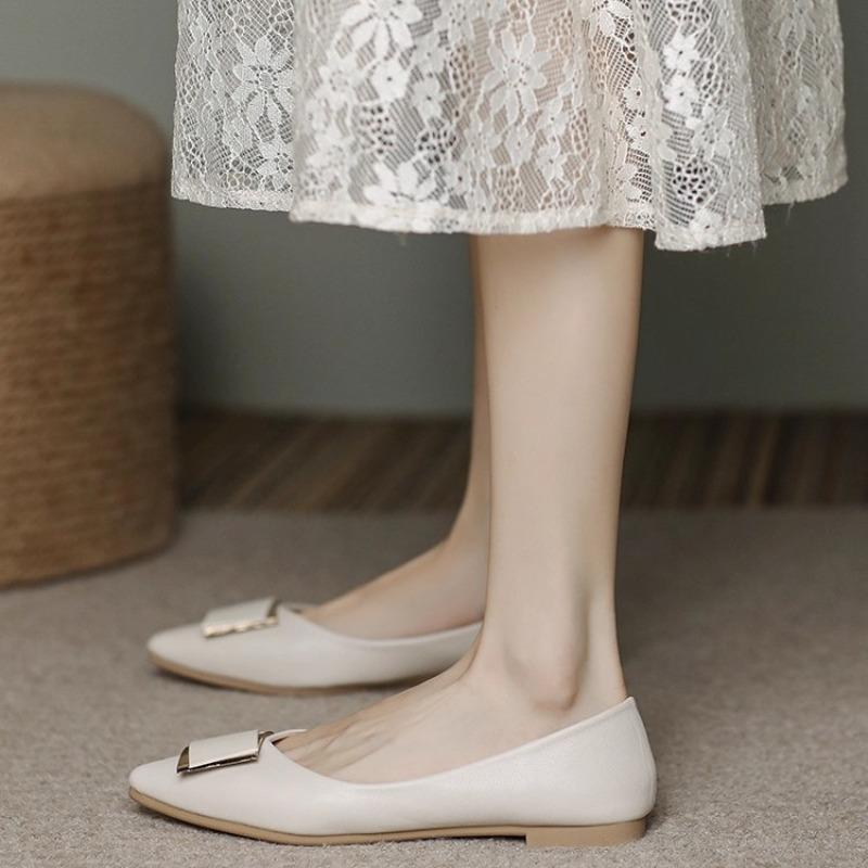 Temperament spetsiga enkelskor dam nya vår och höst grunda mun mångsidiga dammjukbottnade damskor platta mammaskor