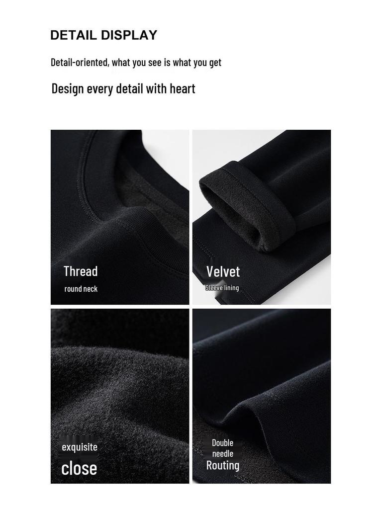Women's Fleece-Lined Long-Sleeve Base Layer T-Shirt: Brushed, Thick, Plain, Loose Fit for Autumn/Winter 2025.