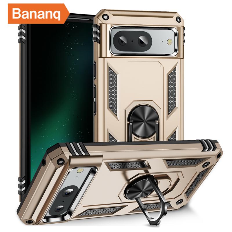 Bananq Custodia Armatura Antiurto in Metallo con Anello da Dito per Google Pixel 9 8 7 6 Pro 8A 7A 6A Supporto Magnetico da Auto Copertura per Telefono