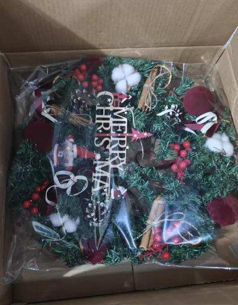 Artificial Christmas Wreath with Red Ornaments, Velvet, Dried and Flowers, Holiday Front Door Hanging Decor