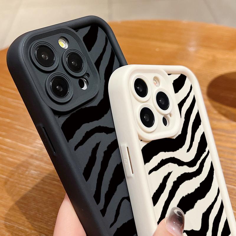 Zebra Striped Pattern Soft Case For iPhone 16 15 14 Pro Max 15 16 Plus 13 12 Pro 11 Candy Color Shockproof Silicone Phone Cover