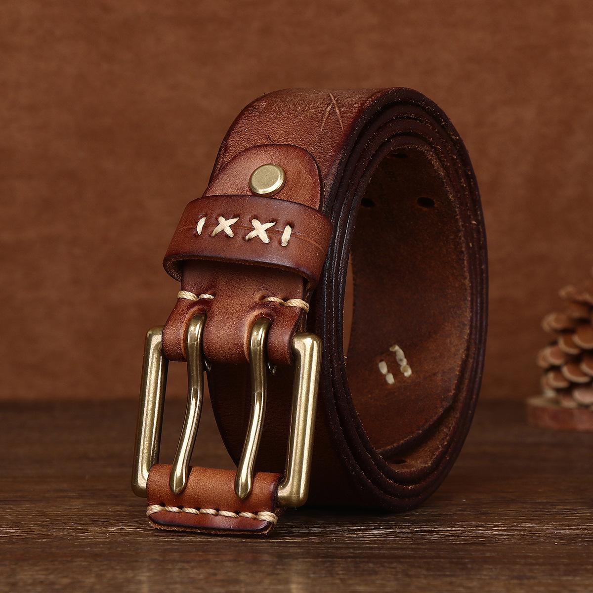 

Новый ретро-стираемый очень толстый уличный ремень из коровьей кожи первого слоя для мужчин из нержавеющей стали для повседневного ношения на себе 125cm