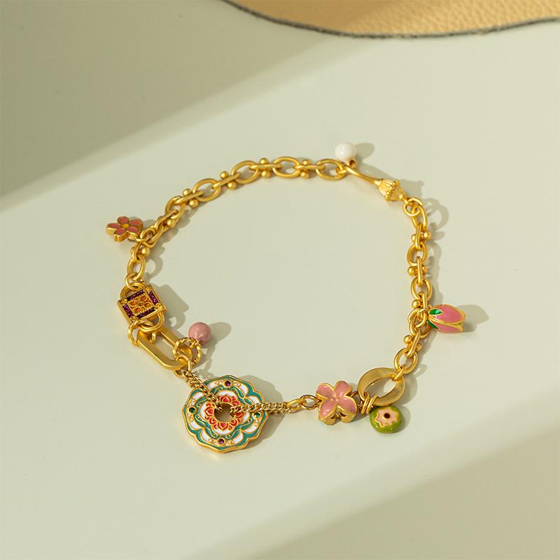 

Элегантный эмалевый браслет-тюльпан с эффектом капель дофаминового цвета: Роскошные, Универсальные Украшения для Женщин