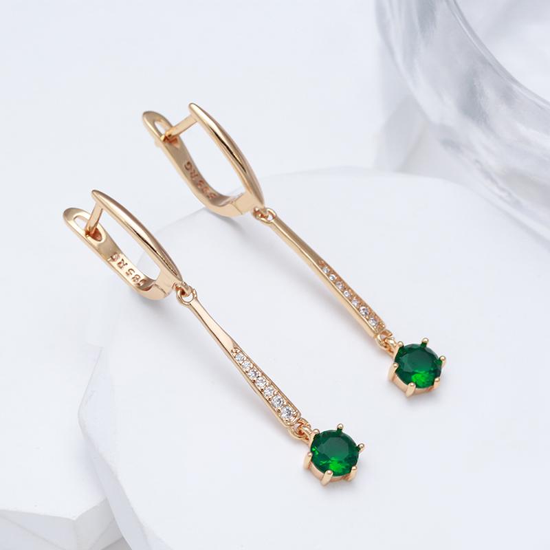 Kienl Simple Green Natural Zircon Drop Earring For Women Luxury  Rose Gold Color Long Earring High Quality Daily Jewelry