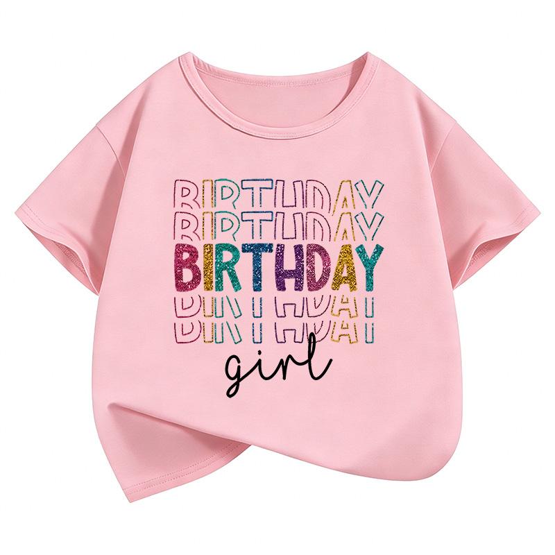 T-shirt Grafiche con Stampa Lettere per Ragazze Compleanno Estate Manica Corta Abbigliamento Bambina Top Kawaii T-shirt per Bambini Y2K