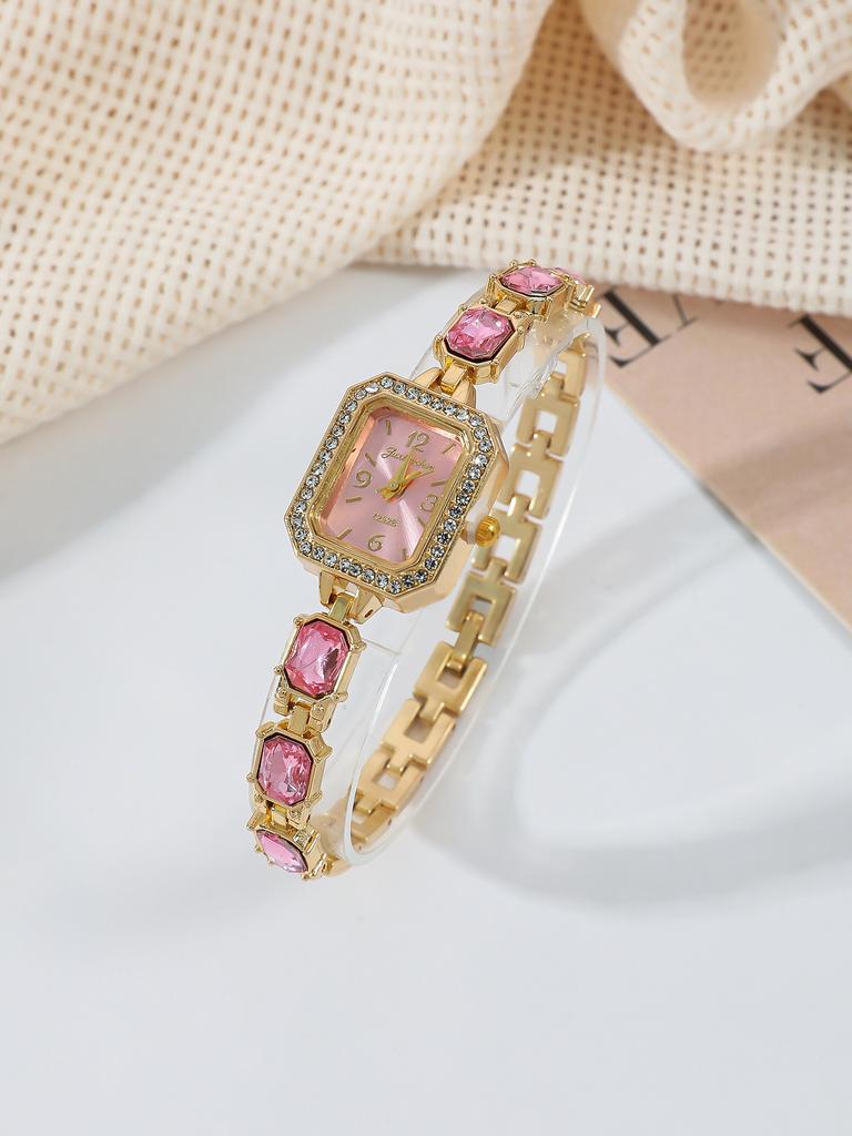 Fashionable Square Diamond Embedded Quartz Watch Student Watch Versatile Simple Design Colorful Diamonds Attracting Students