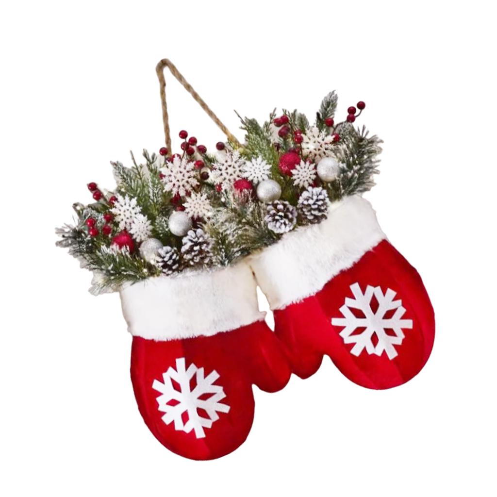 LED Christmas Mitten Wreath With Realistic Pine Cones Red Berries Indoor Outdoor Holiday Decoration For Door Mantle
