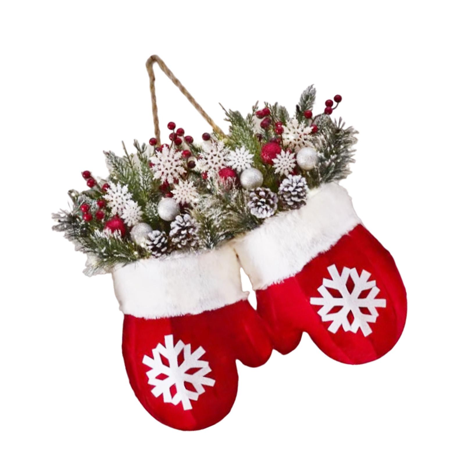 

LED Christmas Mitten Wreath With Realistic Pine Cones Red Berries Indoor Outdoor Holiday Decoration For Door Mantle 2