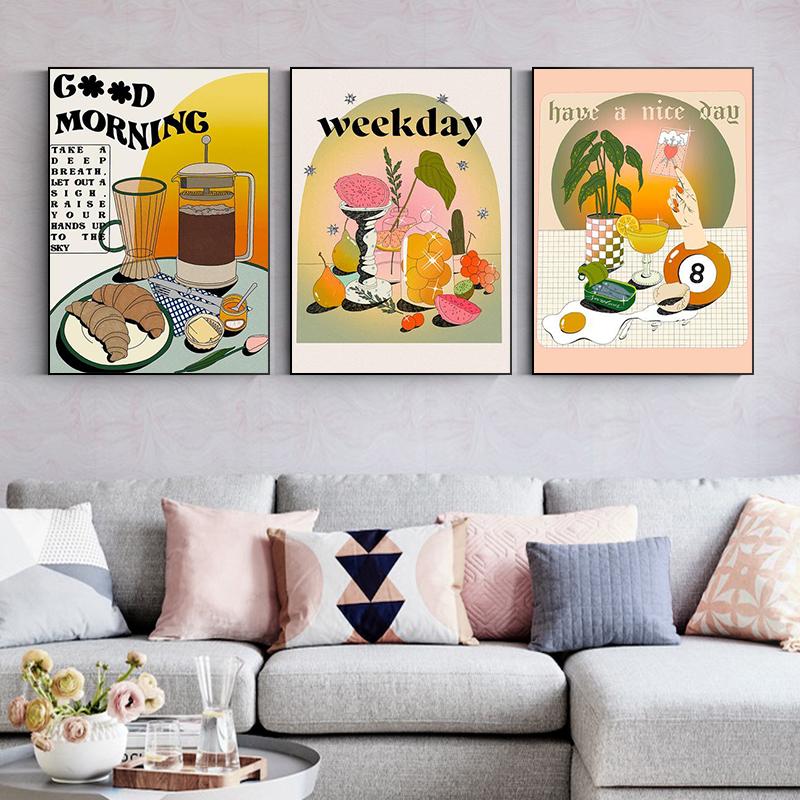 Essen Küche Poster Wandkunst Leinwanddruck Brot Getränk Obst Dessert Malerei Dekorative Bild Moderne Esszimmer Dekoration
