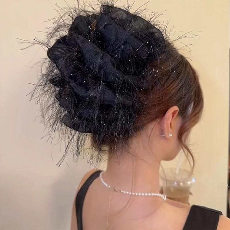 Elegant Mesh Flower Hair Clip in Black for Women Shark Claw for Ponytail Perfect for Celebrations and Days