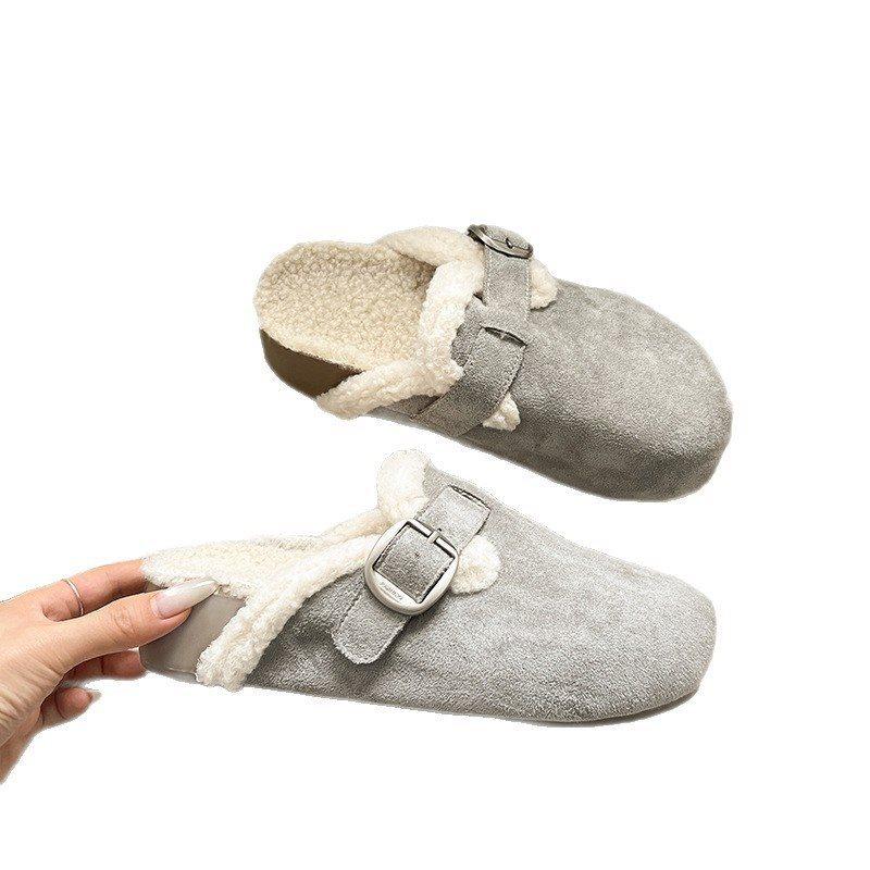 Retro Velvet Lazy Versatile Warm Cotton Slippers 2025 Autumn and Winter Fluffy Slippers Women's Fashion New