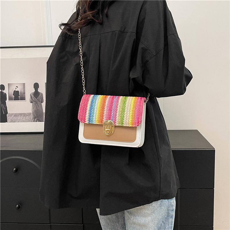 Fashionable and Casual Straw-woven Small Fresh and Fashionable Handbag New Style Personality Contrasting Small Square Bag for Women
