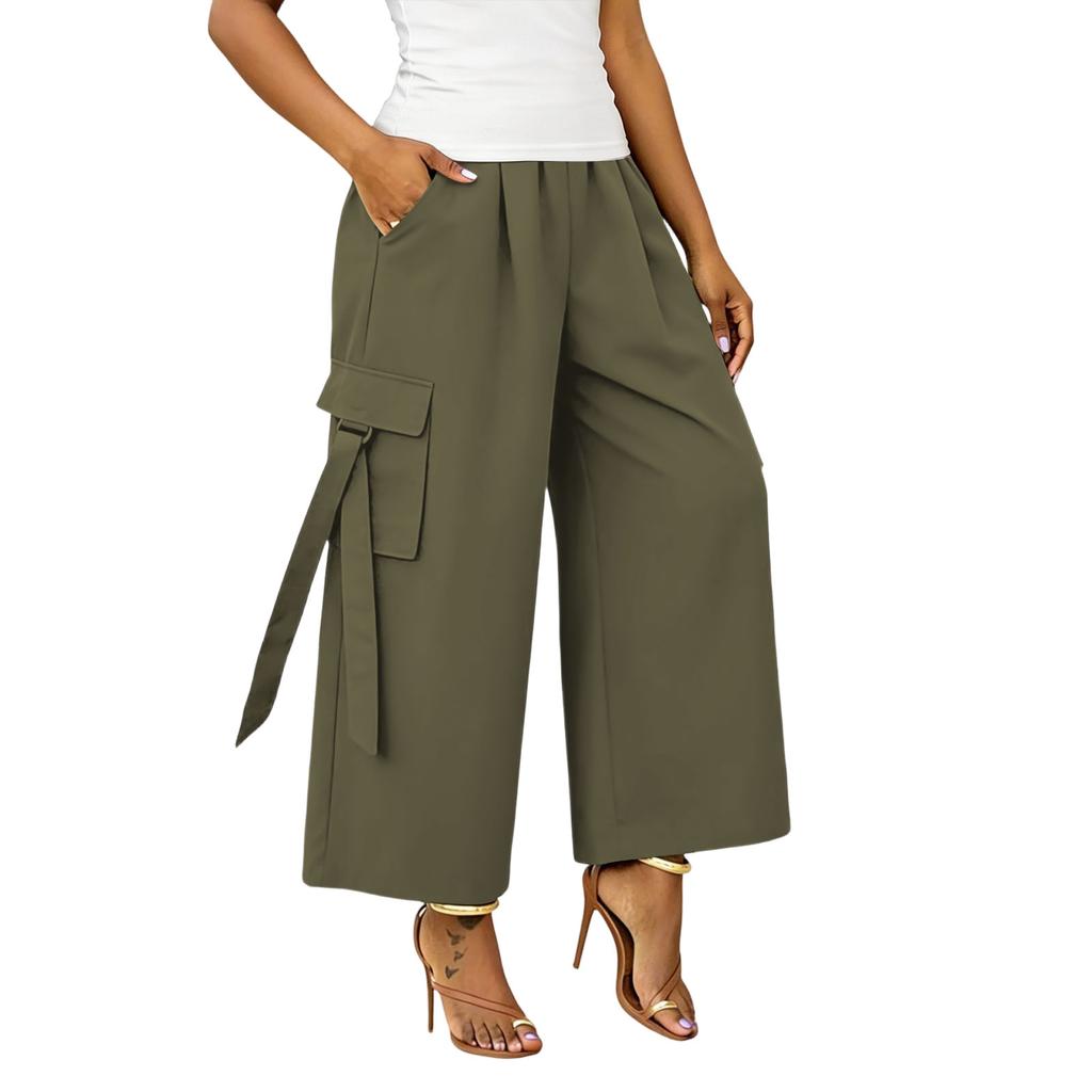 Women High Waist Wide Leg Cargo Pants with Pockets Casual Loose Fit Utility Trousers for Everyday Wear