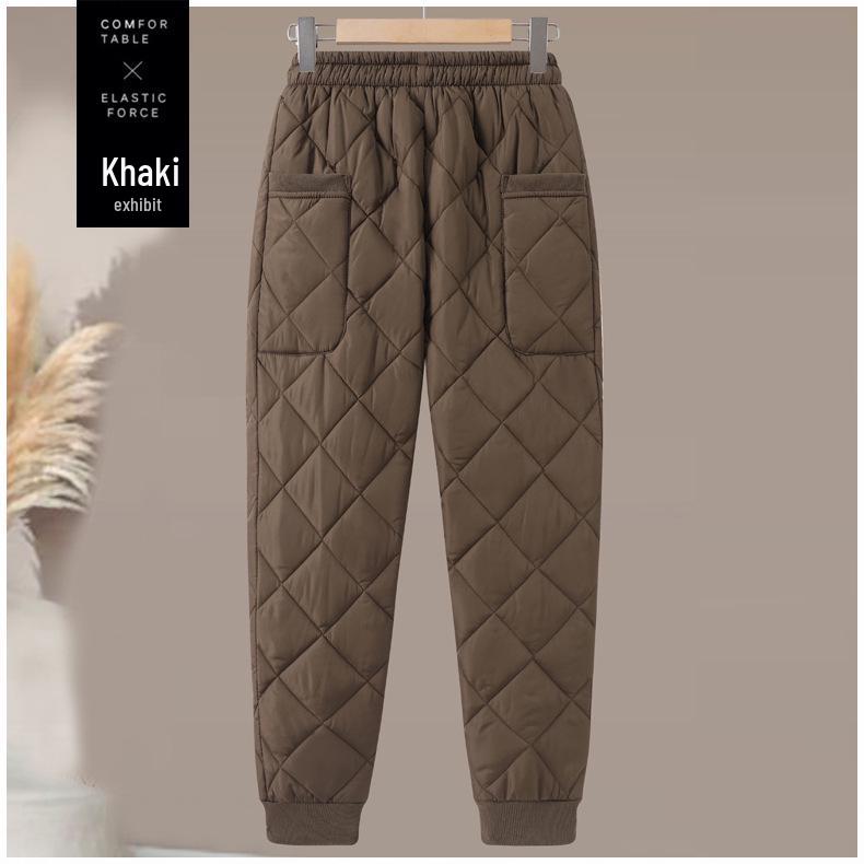 2025 Autumn/Winter Warm Elastic Waist Cotton Pants for Middle-Aged & Elderly Women - High Waist Slim Fit