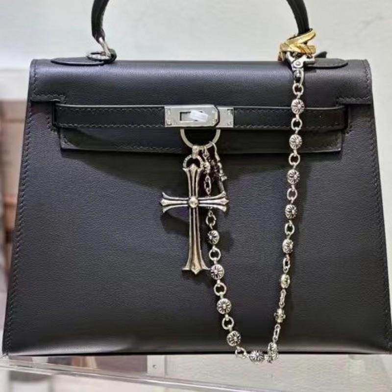 Yi Jinyuan 2022 Mousse Cowhide Handbag Mini One-shoulder Cross-slung Silver Buckle Kelli Bag Palm Pattern Second Generation