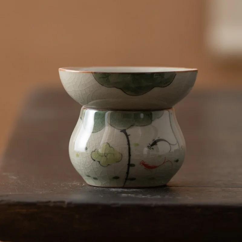 Keramisk Håndmalt Tesil Geyao Tefilter Vintage Lotus Tesil Kung Fu Tesett Tilbehør for Hjemmekontor