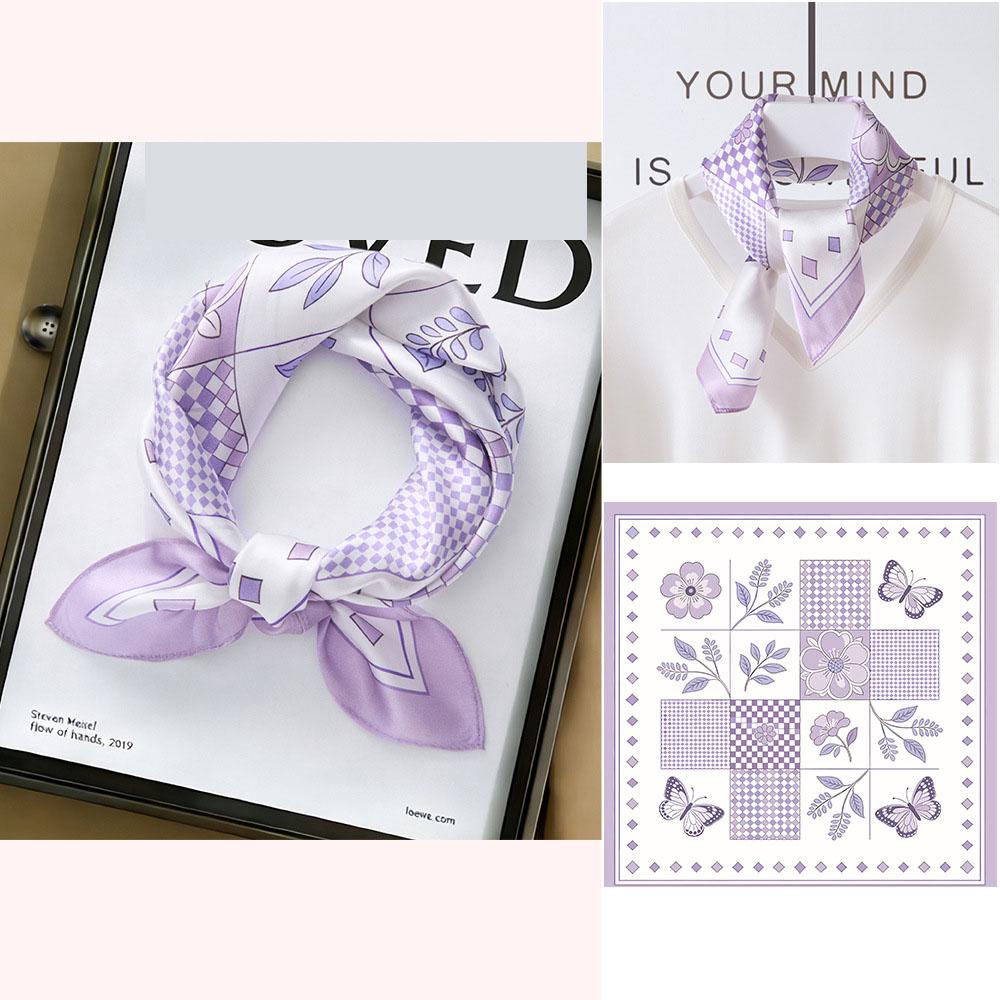 53x53cm 100% Mulberry Silk Scarf Luxury Square Hair Bandana Elegant Head Wrap Neckerchief Sunscreen Shawl for Women
