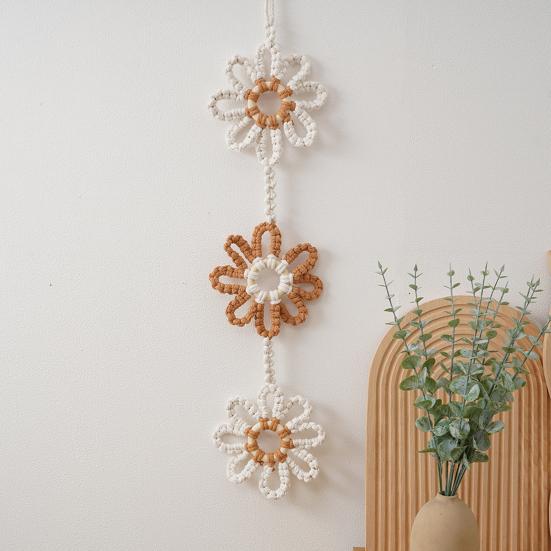 Nordic Handmade Sunflower Tassel Wall Hanging Bohemian Cotton Rope Decoration for
