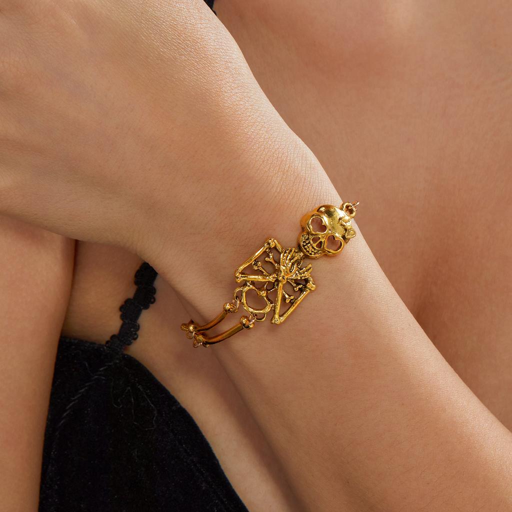 Halloween Gothic Exaggerated Skull Skeleton Bracelets for Women Men Creative Punk Skull Ring Hand Bracelets Charms Jewelry