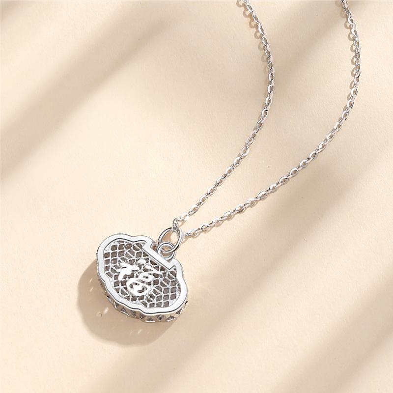 

Lucky Lock S925 Silver Necklace - Chinese Style Clavicle Chain Pendant for Women, Mother s Day Gift 925 Silver