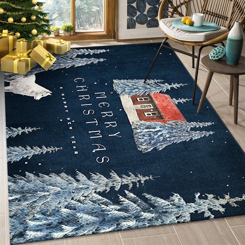 Christmas Living Room Carpet Crystal Velvet Non-slip Floor Mat Festive Atmosphere Bedroom Bedside Blanket