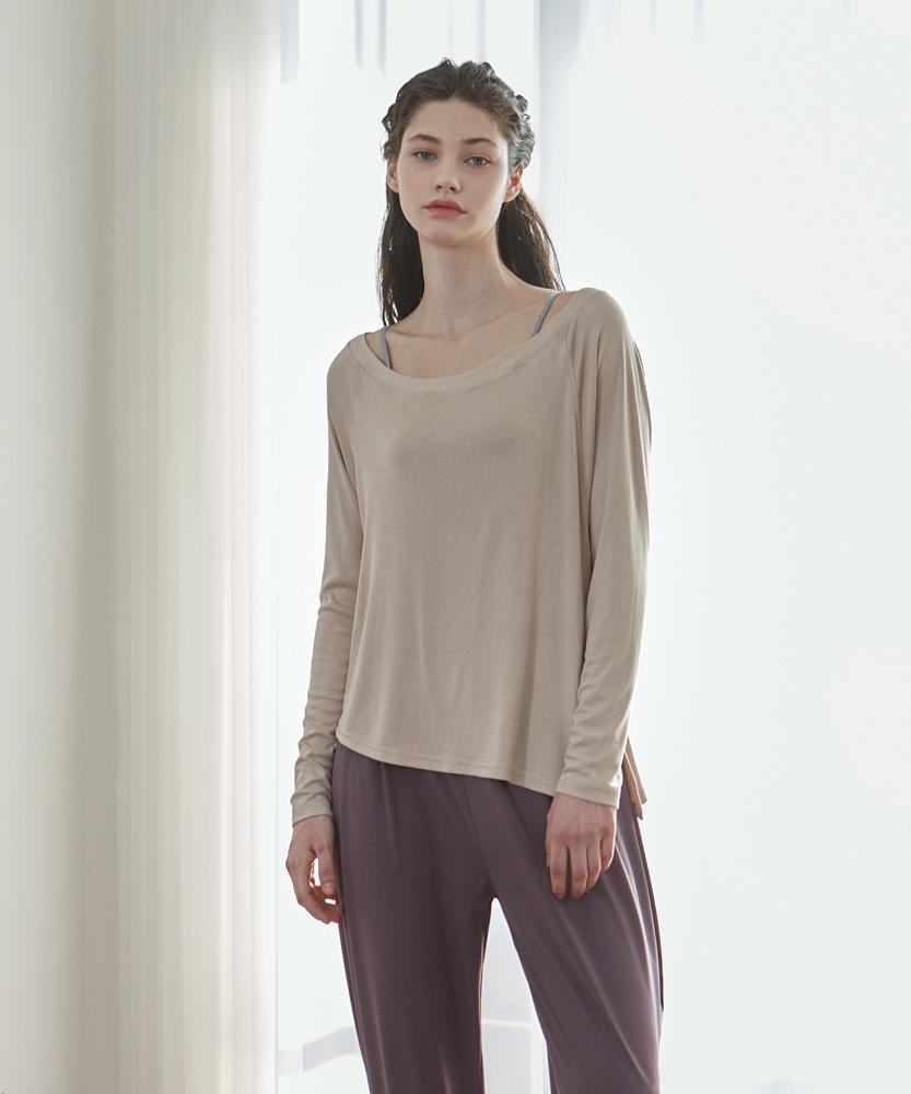 Debiweeo Soft Boat Neck Slit Cover-Up Devi-T0079-Oatmeal