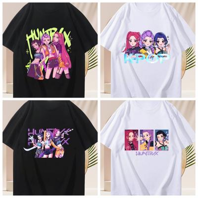 KPOP Łowczyni Demonów Dziewczęcy Zespół Merch Zoey Mirala Krótki Rękaw Nadruk Unisex Letnia Wszechstronna Bawełniana Koszulka Modny Trend