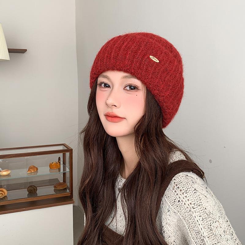 Autumn and Winter Warm Knitted Hat for Women High End Outdoor Cold Proof Ear Protection Hood Thickened Large Head Circumference Woolen Hat