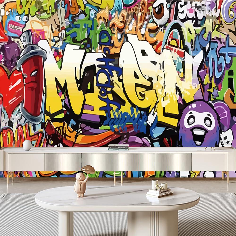 3D Graffiti Tapete Großes Graffiti Wandbild für Schlafzimmer Wohnzimmer Esszimmer Graffiti Wandbilder