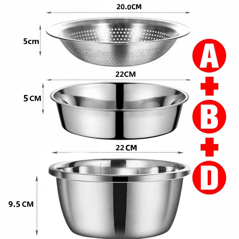 Thick Double Layer Drainage Basin German Style 304 Stainless Steel Basin Drain Basket Vegetable Washing and Rice Washing Basin